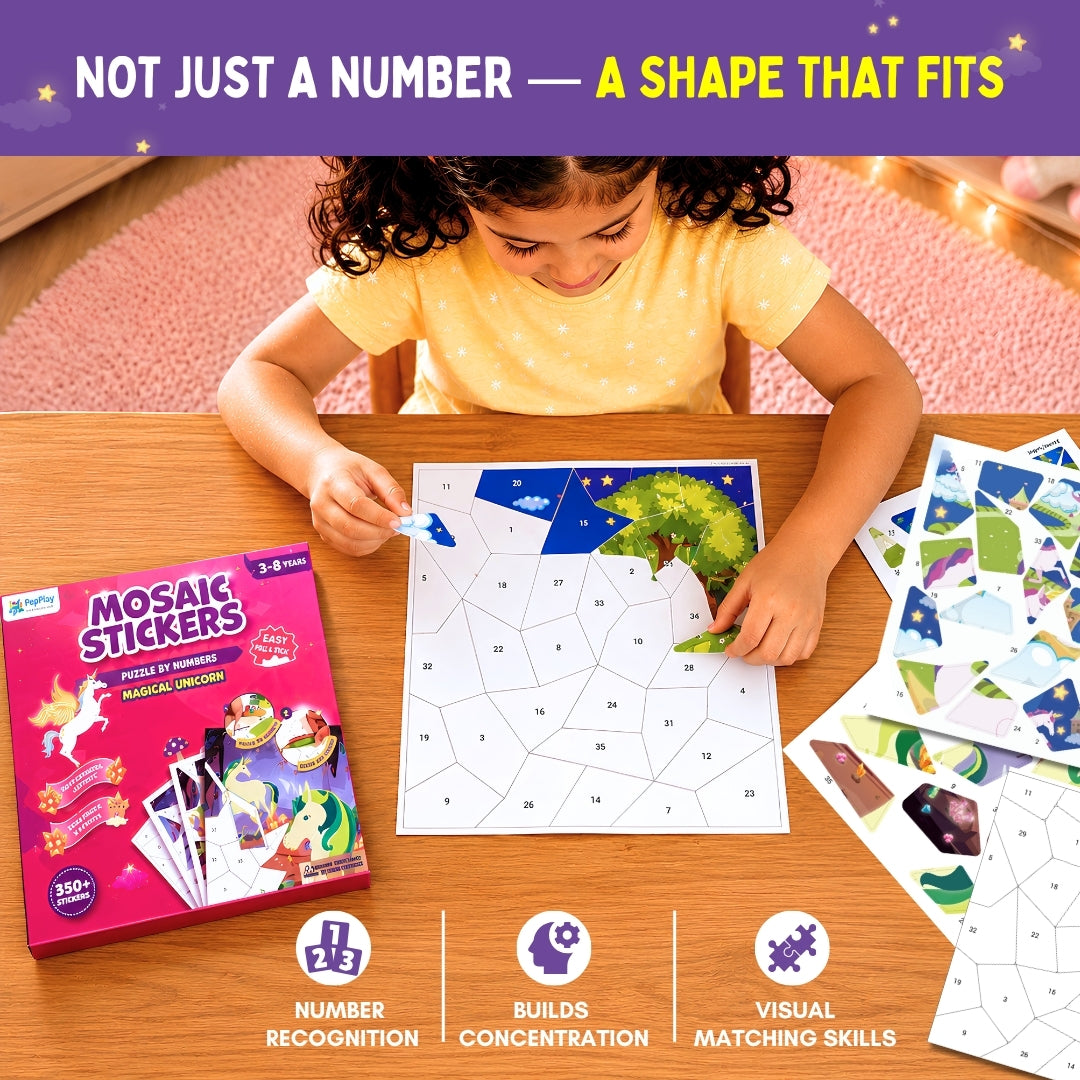 PepPlay Mosaic Sticker By Number - Magical Unicorn | Boost Focus Through Sticker Art | 4+ Years