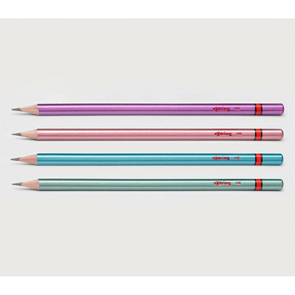 Rotring | Woodcase | HB Graphite Pencil | Metallic Assorted Colours | Blister Pack of 4 Wooden Pencils Rotring