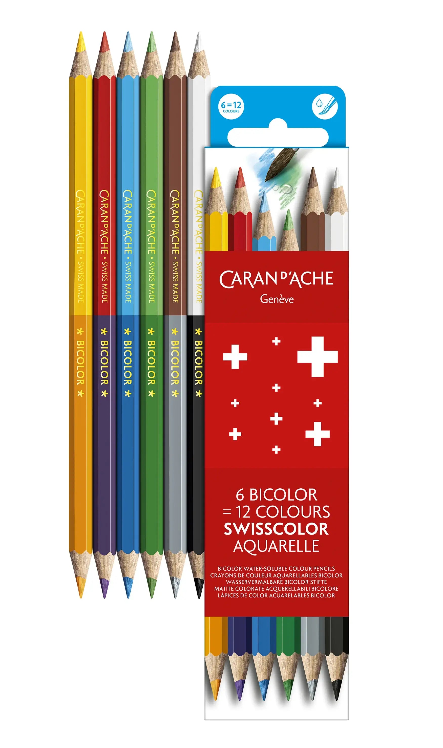 Caran D'Ache Swisscolor Aquarelle Bicolor – 6 Pencils (12 Colours)