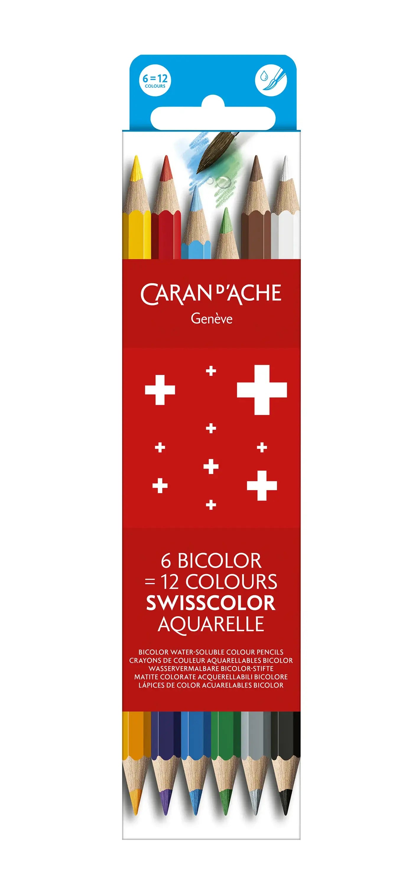 Caran D'Ache Swisscolor Aquarelle Bicolor – 6 Pencils (12 Colours)