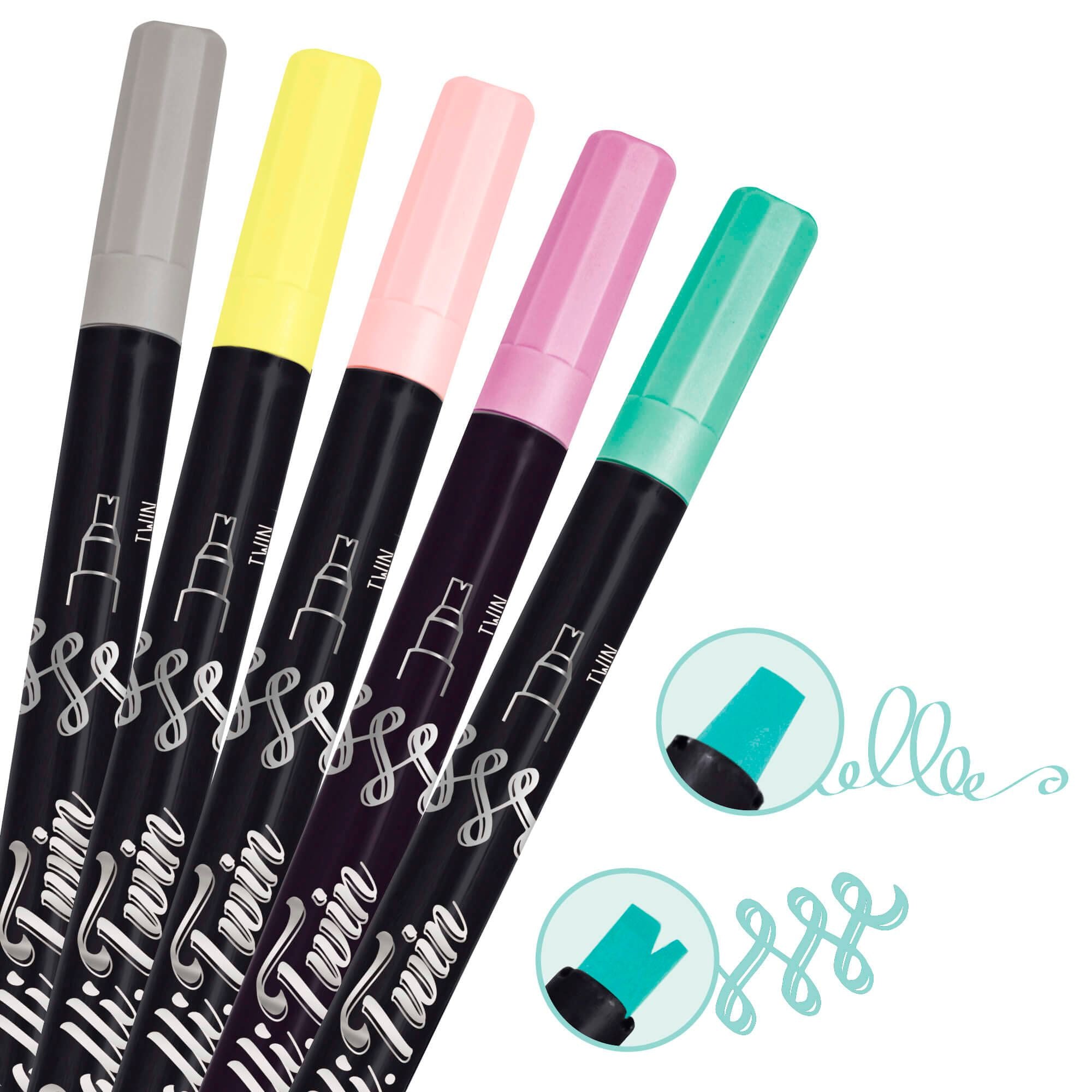 Online Calligraphy Twin Double Tip Pens – Pastel Edition (Set of 5)