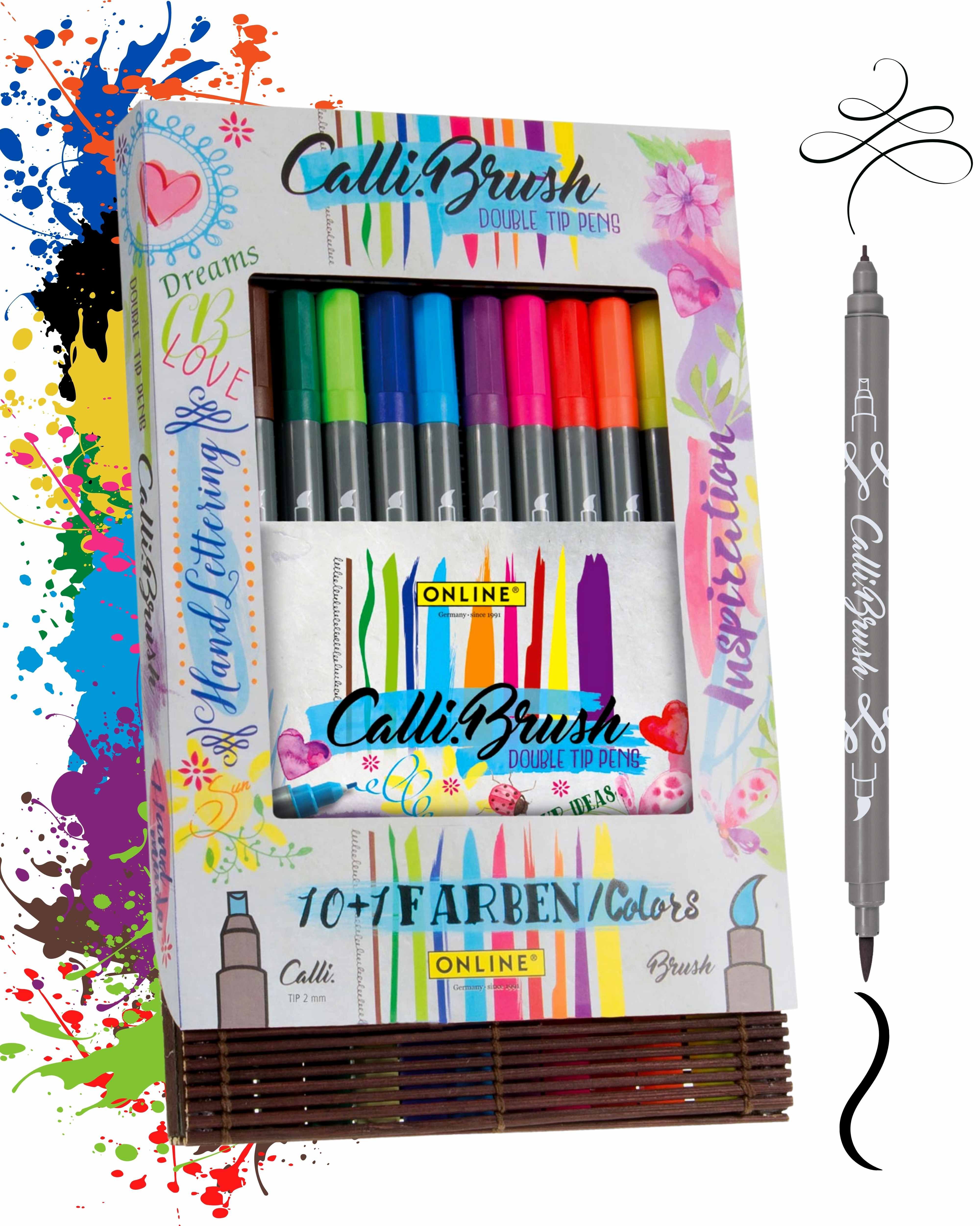 Online Calligraphy Brush Double Tip Pens – 11-Colour Set (Calligraphy + Brush)