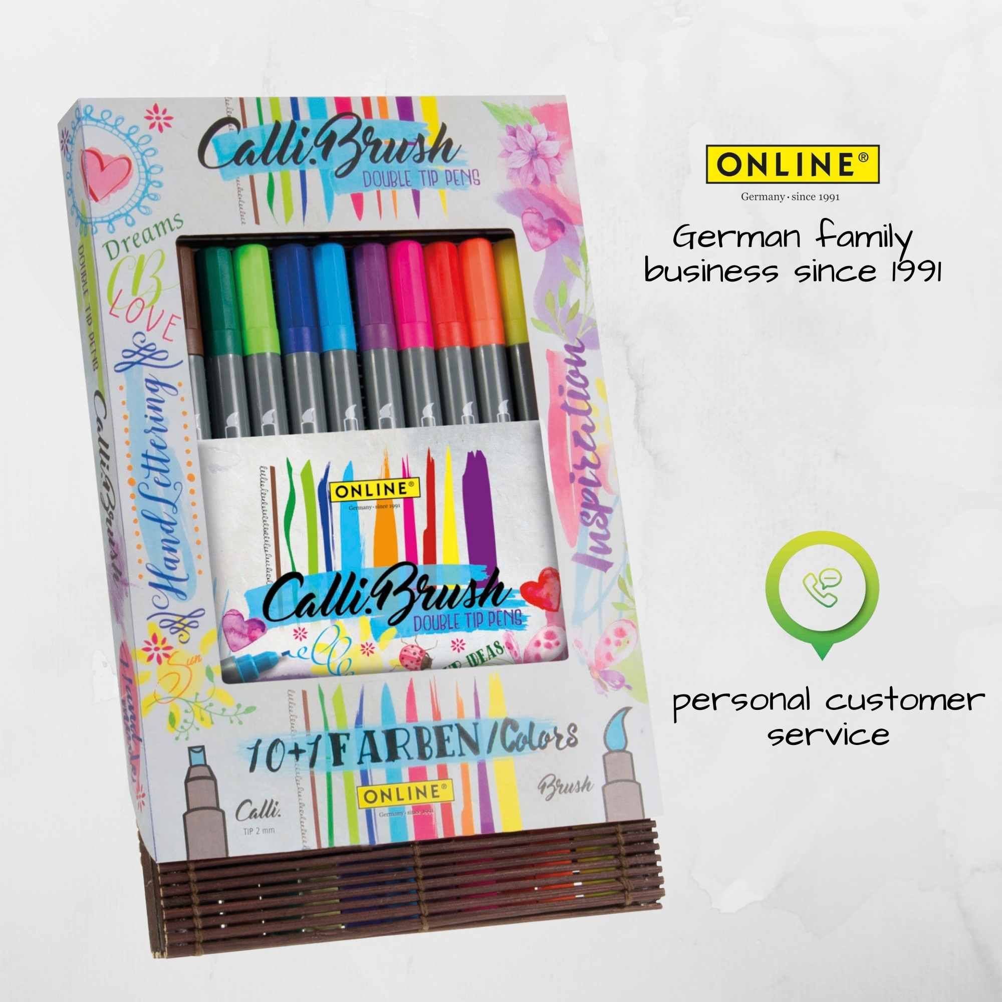 Online Calligraphy Brush Double Tip Pens – 11-Colour Set (Calligraphy + Brush)
