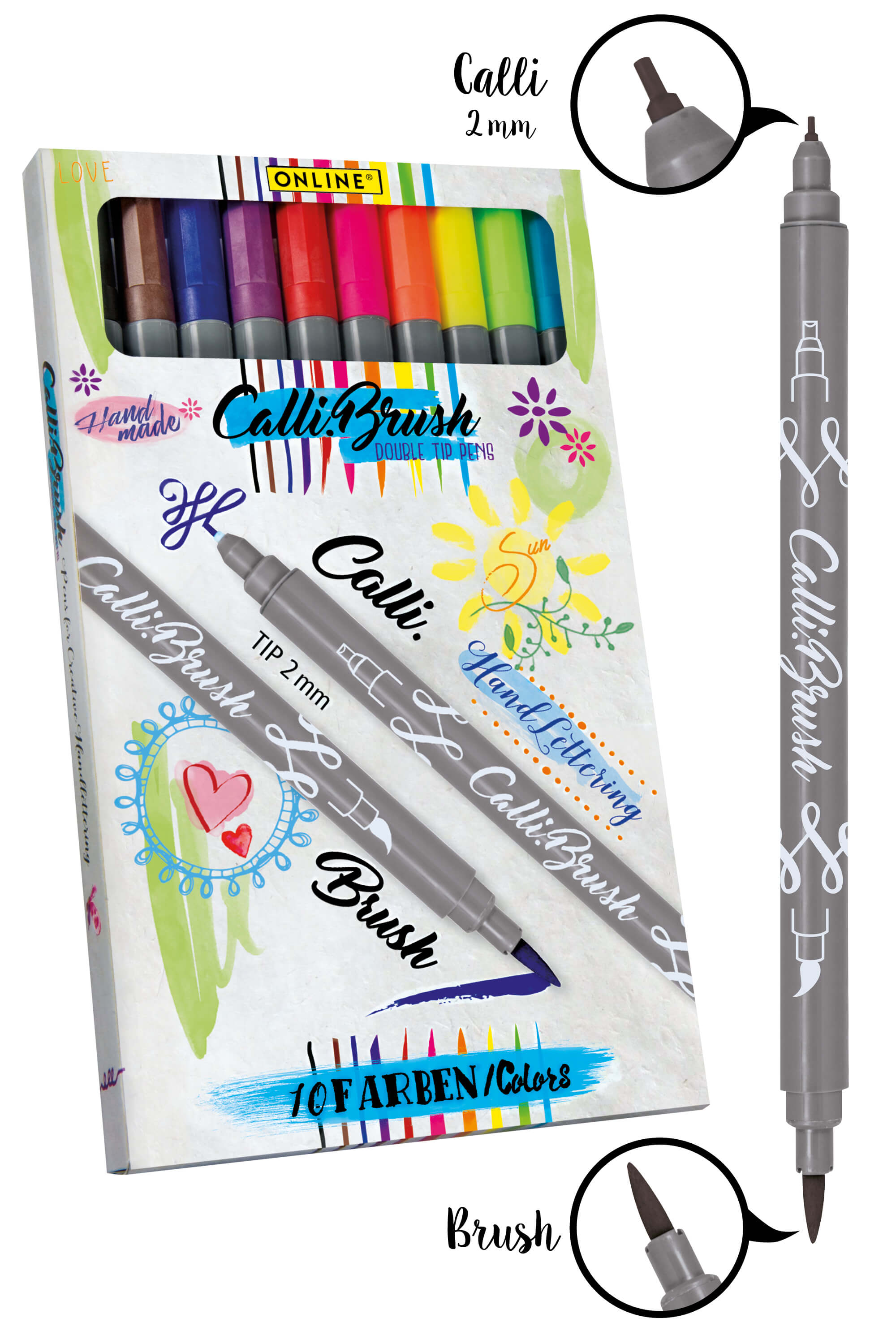 Online 19051 Calligraphy Brush Set – 10 Hand Lettering Brush Pens (Double Tip)