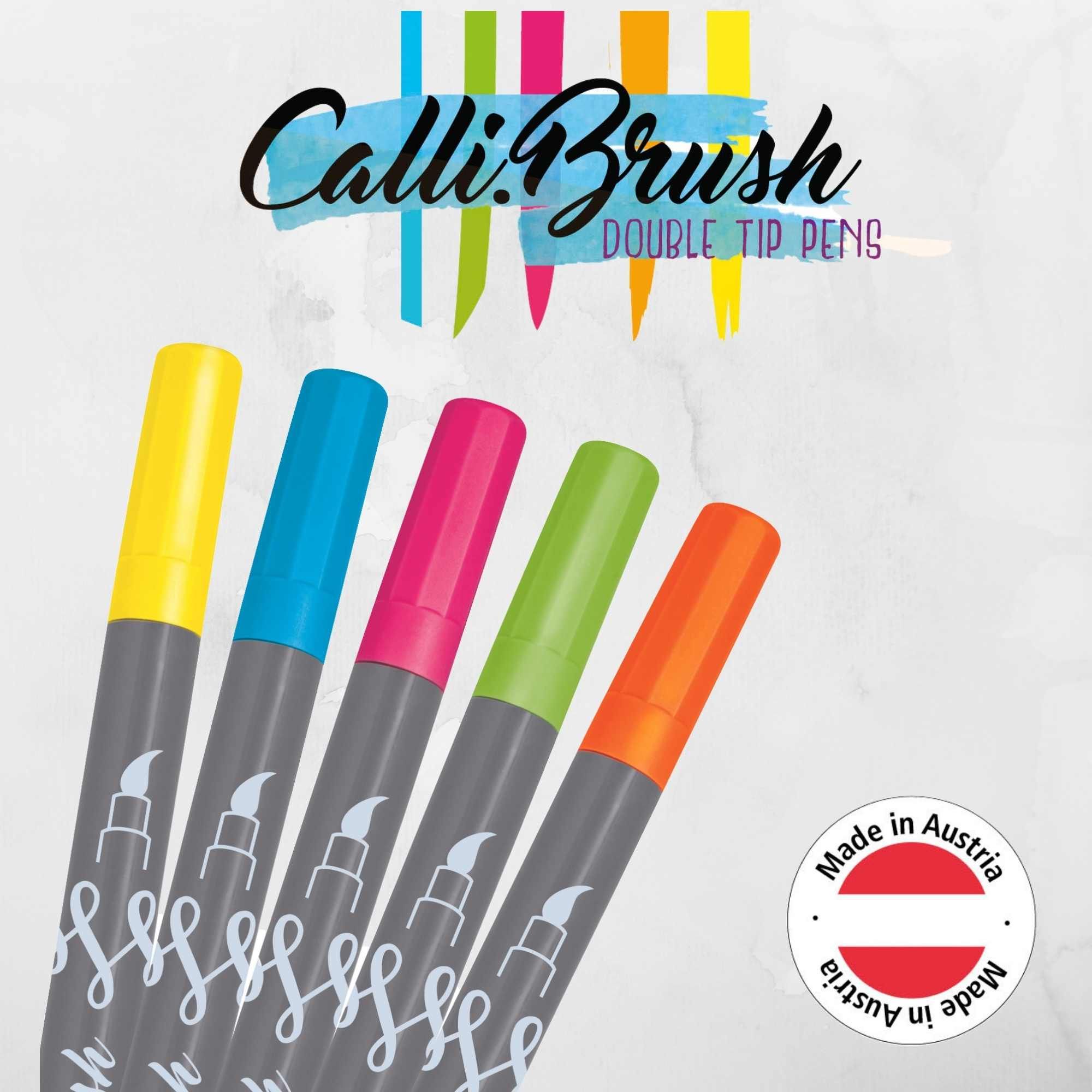 Online Calligraphy Brush NEON Brush Pens – Set of 5 (Double Tip)