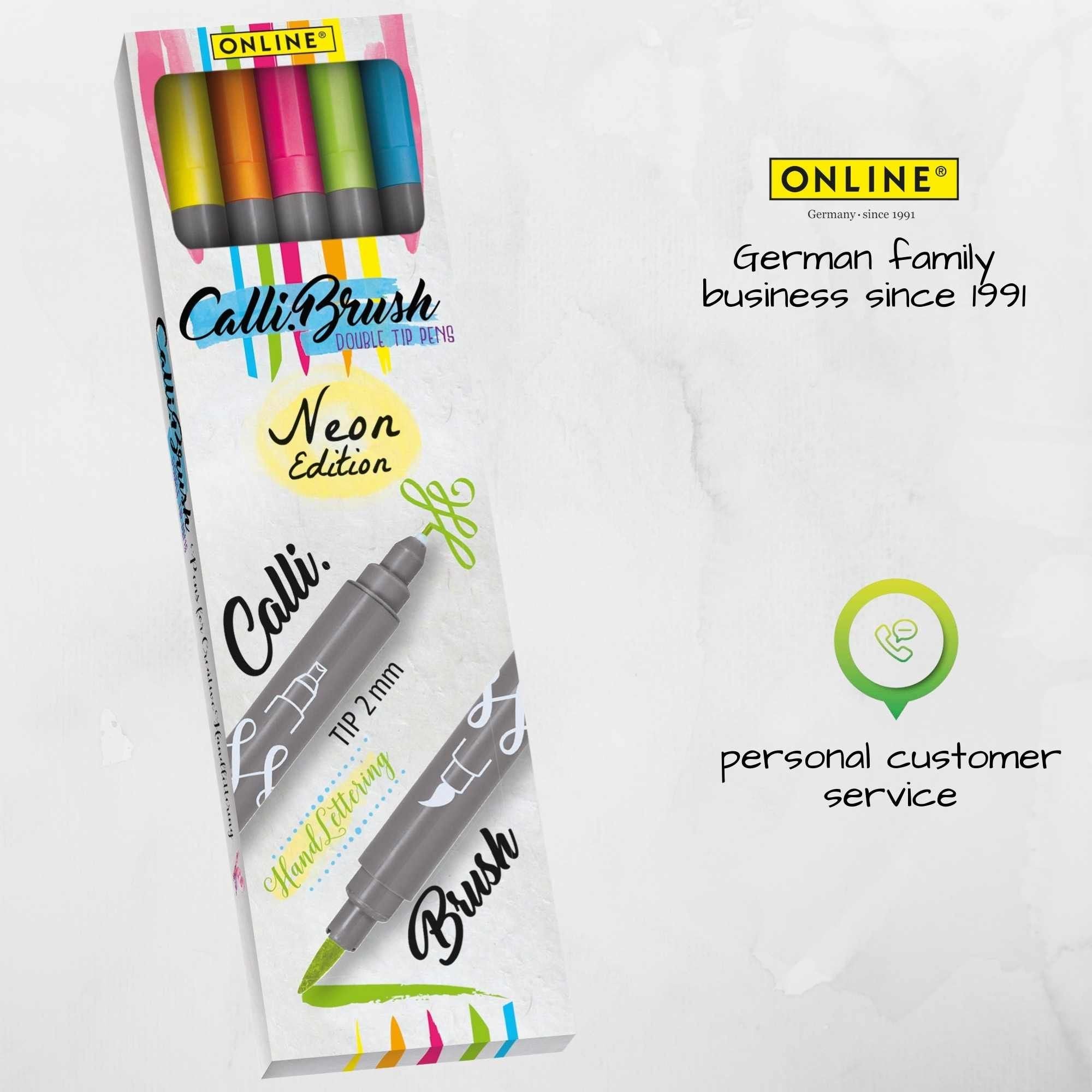 Online Calligraphy Brush NEON Brush Pens – Set of 5 (Double Tip)
