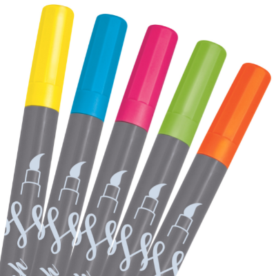 Online Calligraphy Brush NEON Brush Pens – Set of 5 (Double Tip)