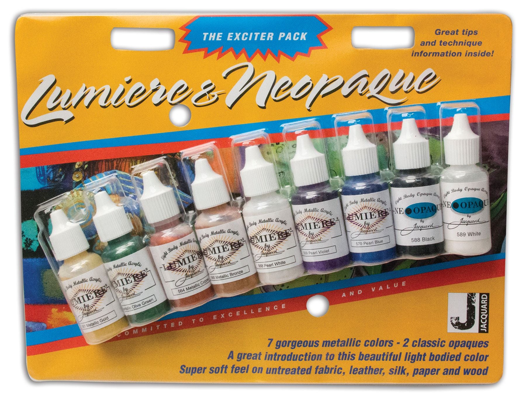 Jacquard Lumiere / Neopaque Exciter Packs – 9×14.79 Ml Metallic & Opaque Acrylics