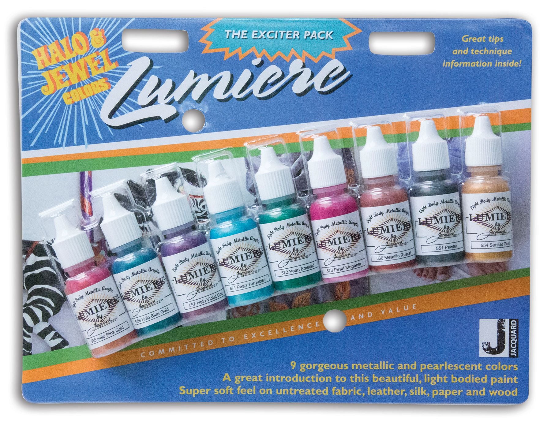 Jacquard Lumiere / Neopaque Exciter Packs – 9×14.79 Ml Metallic & Opaque Acrylics