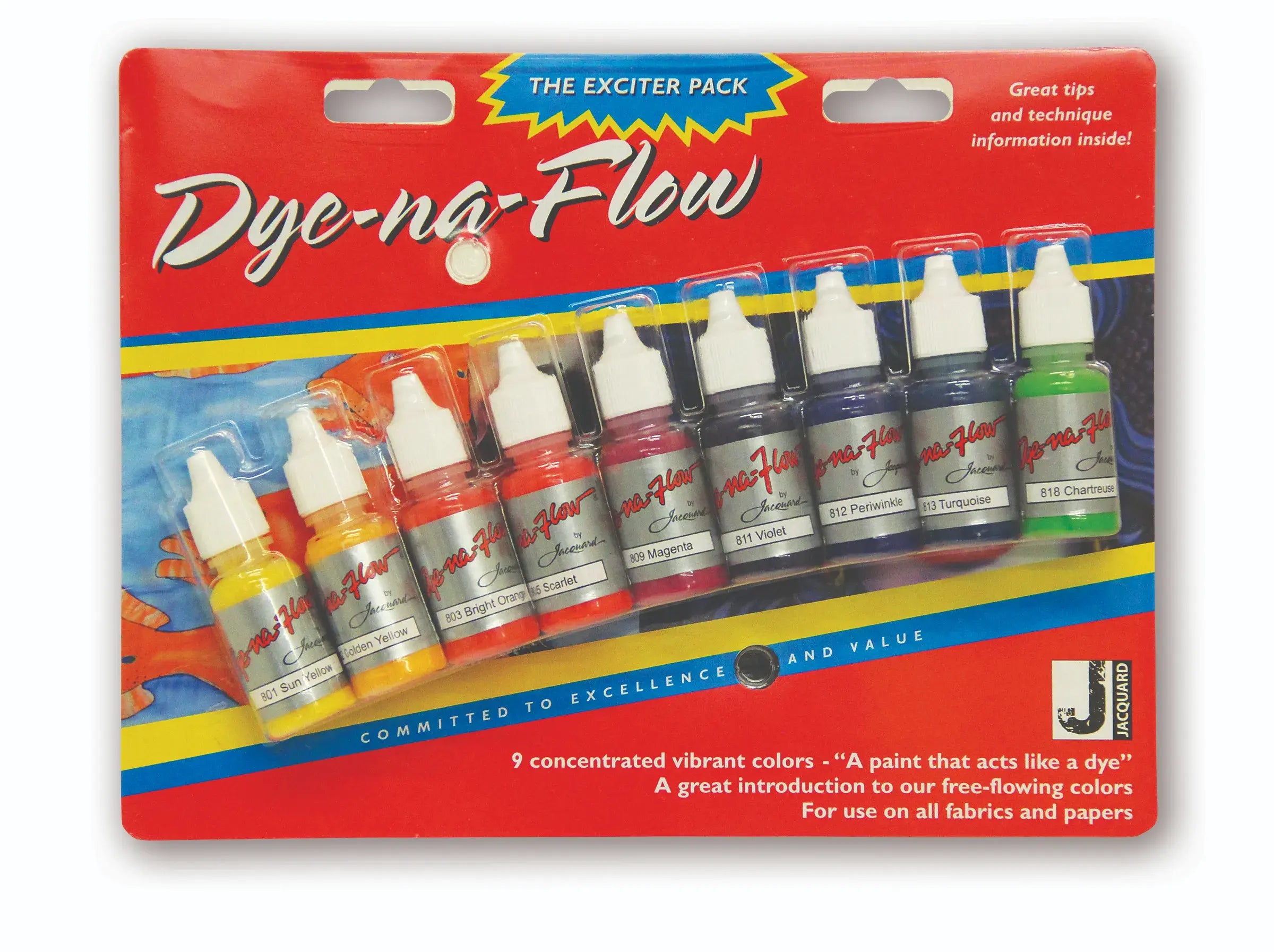 Jacquard Dye-Na-Flow Exciter Pack – 9 Mini Bottles (9×14.79 Ml)