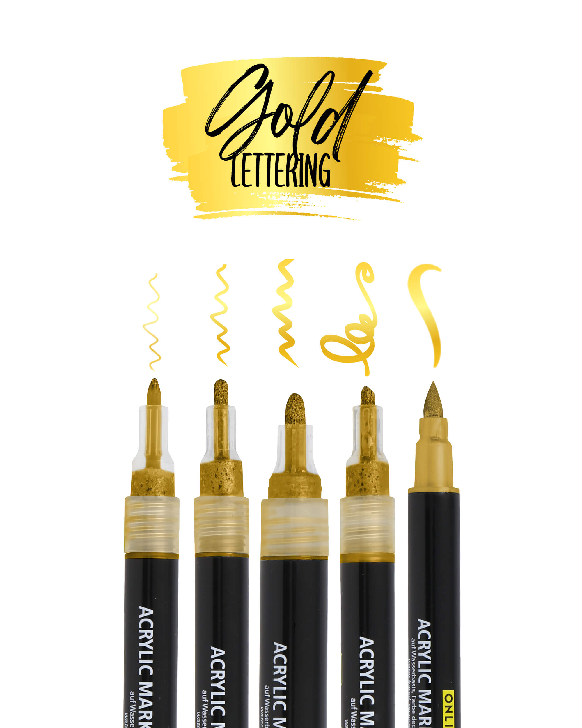 ONLINE Gold Lettering Set – 5 Metallic Gold Pens
