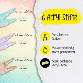 Includes 3 Acrylic Markers and 3 Fineliners in Mint, Lilac & Peach