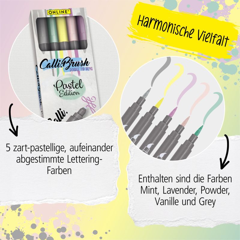 Online Calli.Brush Pens – Pastel Edition | Double Tip Calligraphy & Brush Pens 5 Colours Set