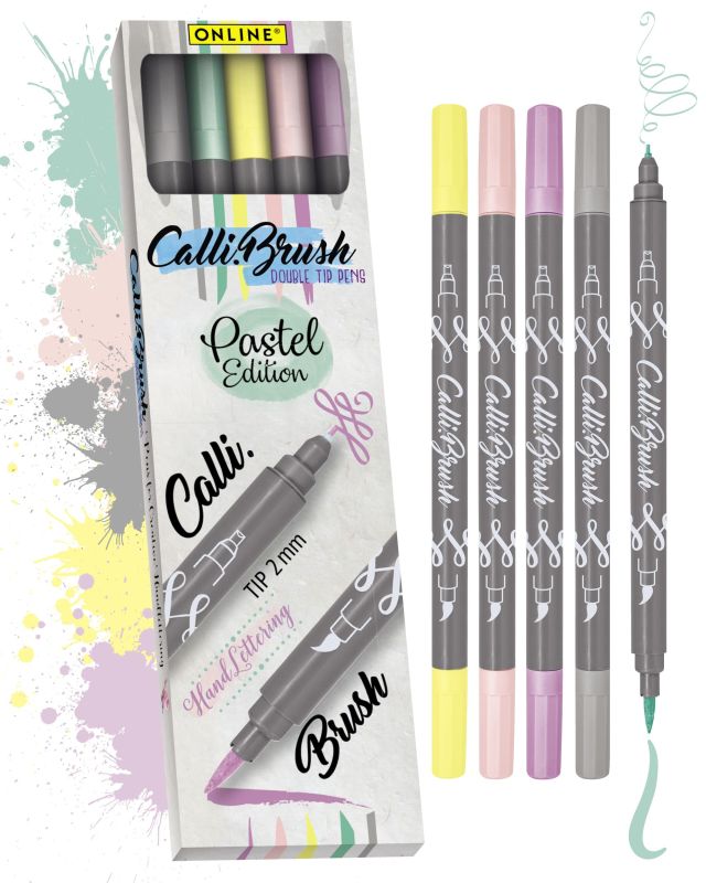 Online Calli.Brush Pens – Pastel Edition | Double Tip Calligraphy & Brush Pens 5 Colours Set