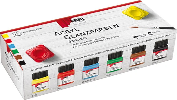 KREUL Acrylic Gloss Paint Basic Set with 6 glossy acrylic colors
