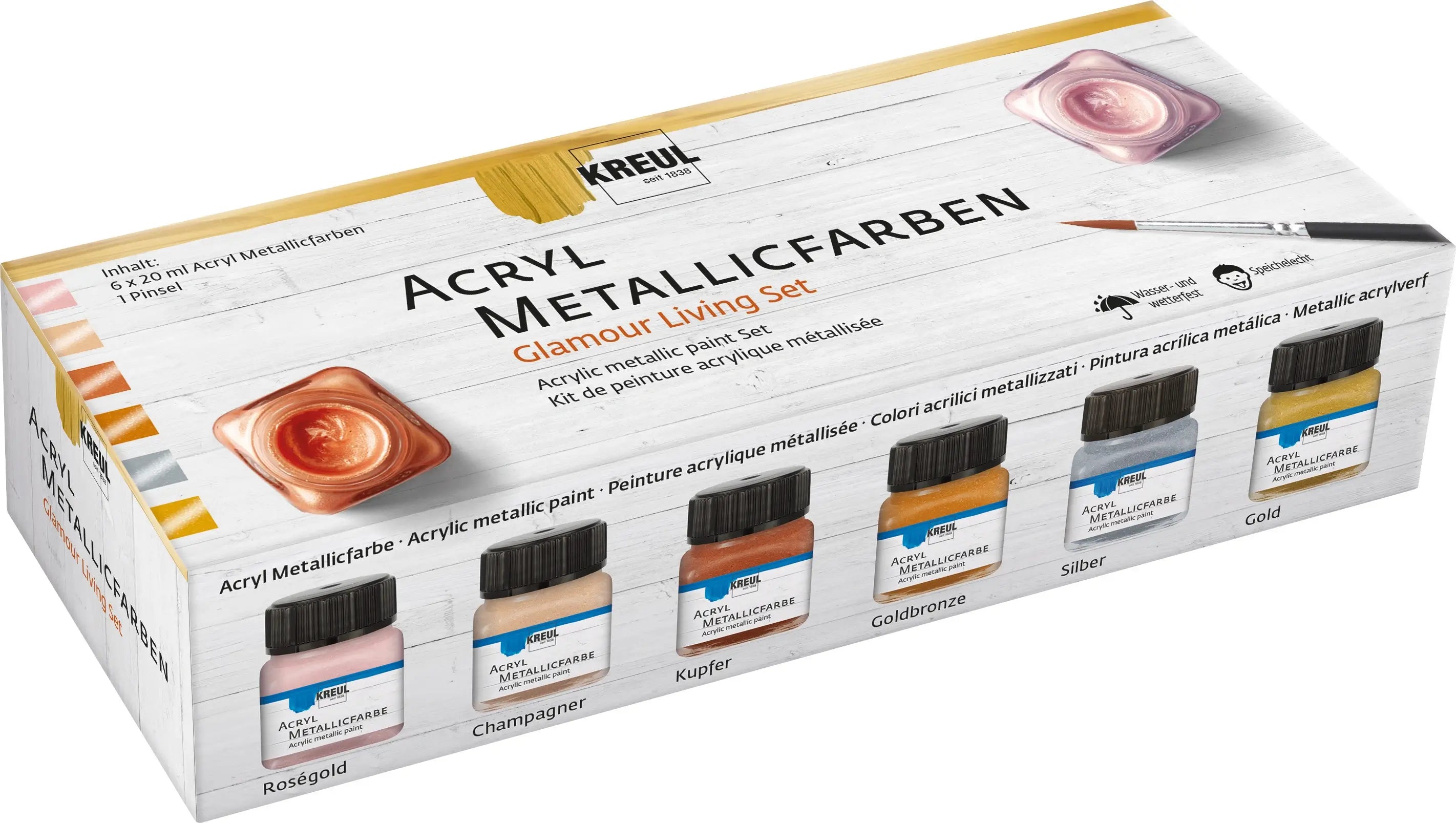 KREUL Acrylic Metallic Paint Glamour Living Set of 6 metallic colours 20 ml jars