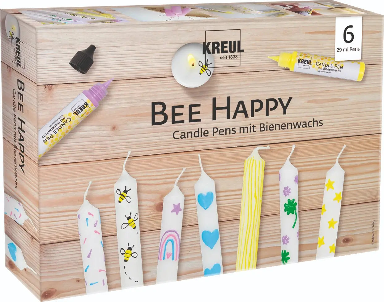 KREUL Bee Happy Candle Pen Set of 6 with beeswax candle paint pens