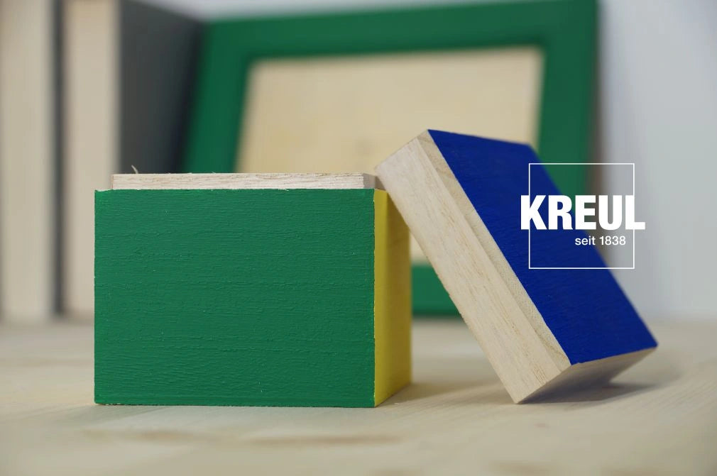 Matte acrylic paint finish on wooden blocks using KREUL acrylic matt colours