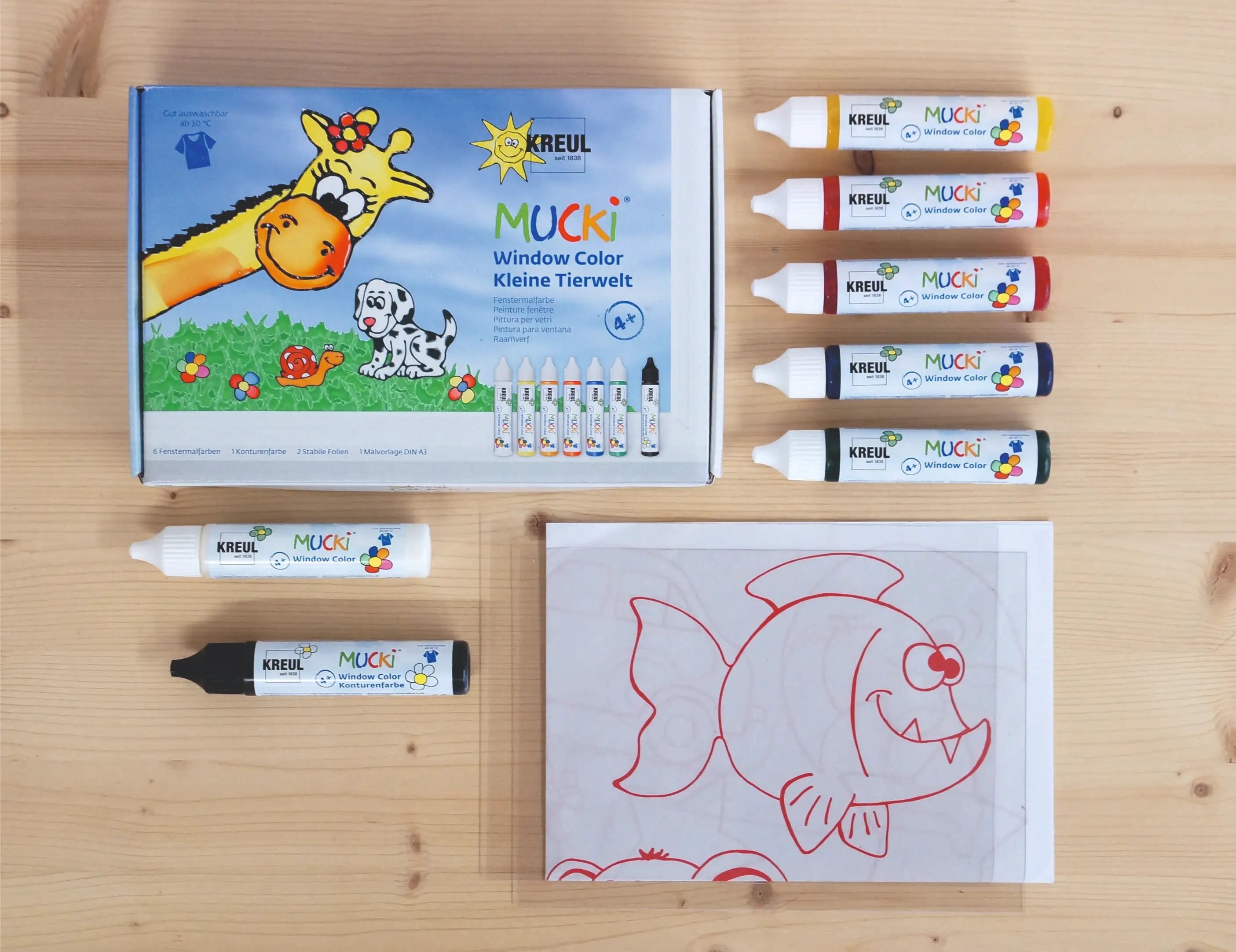 MUCKI Window Color Small Wildlife kit with pens and templates