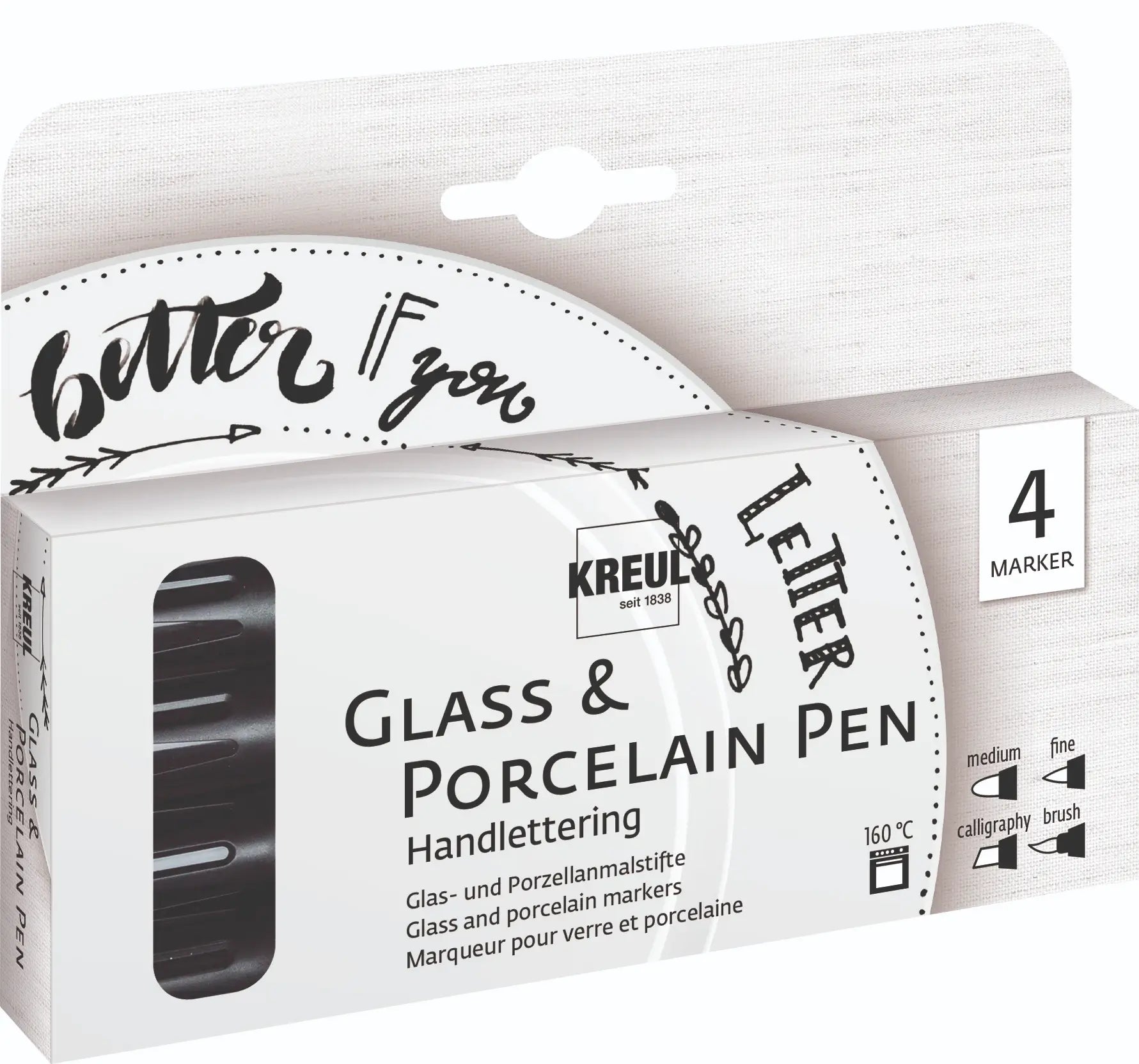 KREUL Glass & Porcelain Pen Handlettering Set of 4