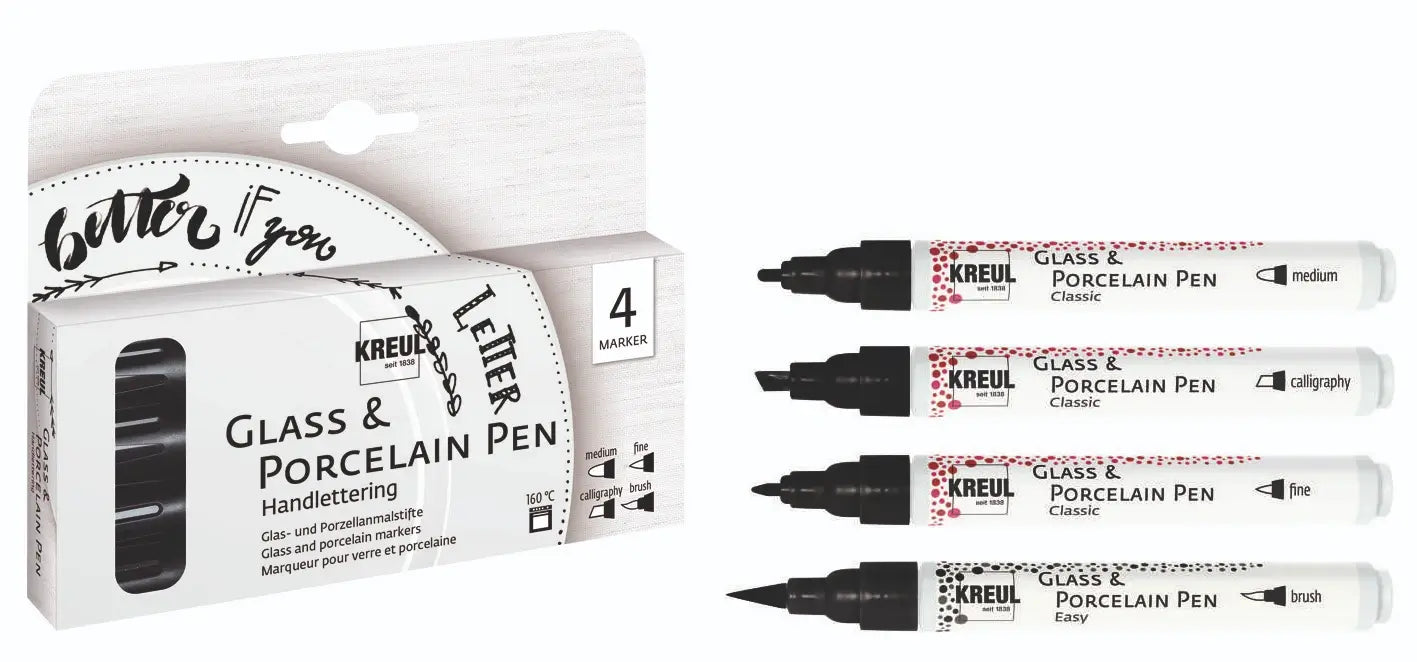 KREUL Glass & Porcelain Pen Handlettering Set of 4