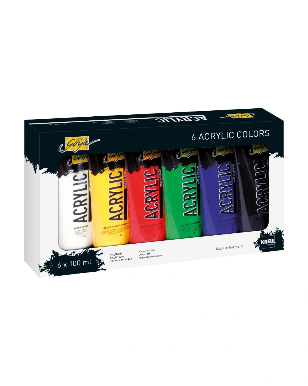 SOLO GOYA acrylic paint set with 6 x 100 ml tubes in assorted basic colours