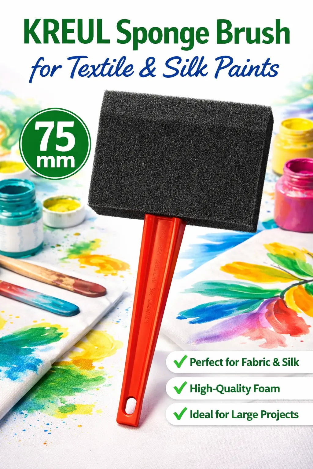 KREUL sponge brush 75 mm for textile and silk paints for large fabric areas