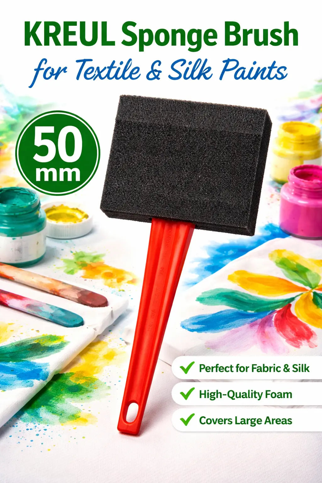 KREUL sponge brush 50 mm for textile and silk paints ideal for medium coverage