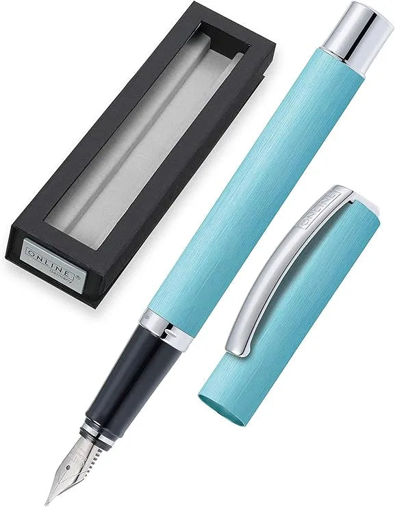ONLINE Vision Style Turquoise fountain pen with brushed turquoise metal finish and steel nib
