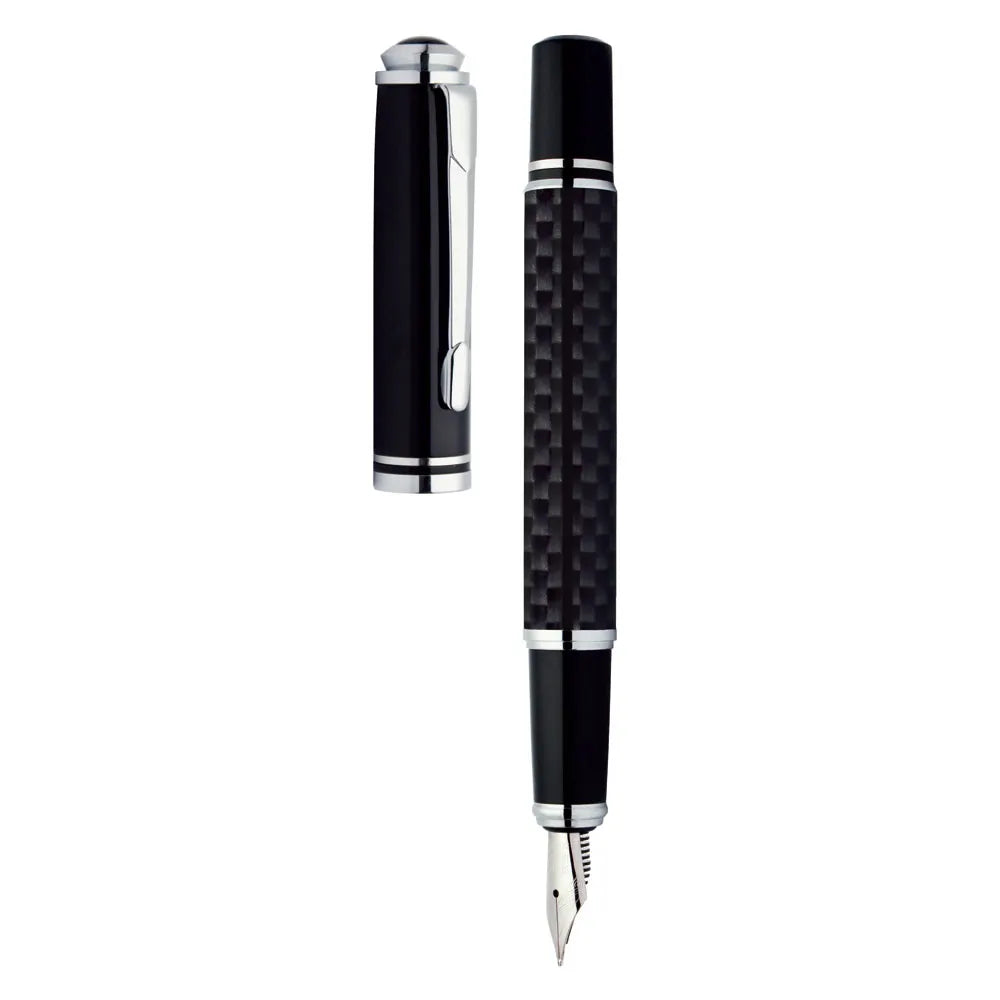 Black fountain pen with cap removed showing full length