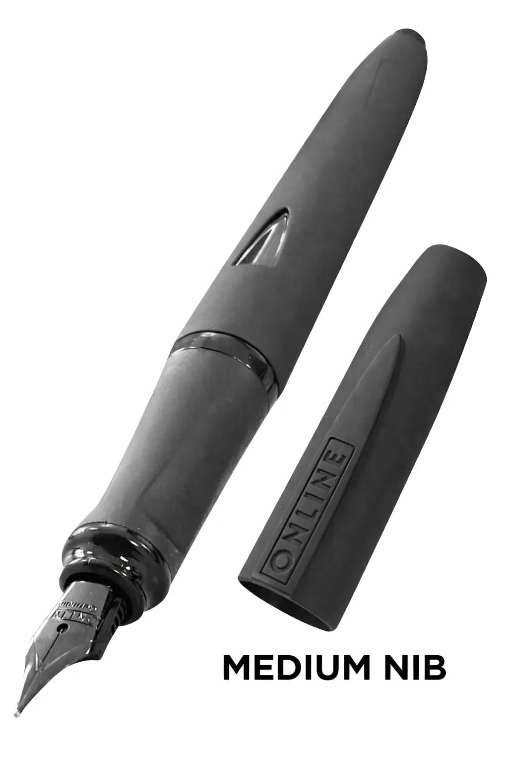ONLINE Switch Expert Fountain Pen Nero – Medium (M) nib, black matte fountain pen with open cap and steel nib