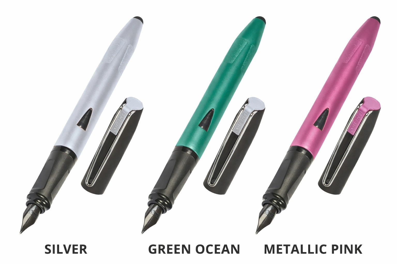 Online FP Switch Plus Fountain Pen – Silver | Green Ocean | Metallic Pink
