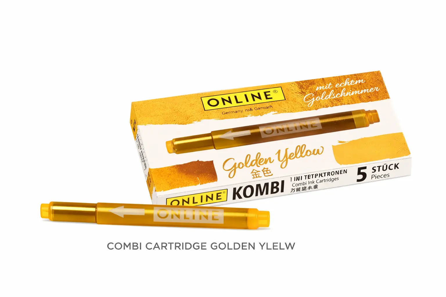 ONLINE Combi Ink Cartridge – Golden Yellow color, standard international ink cartridge pack (5 pieces).