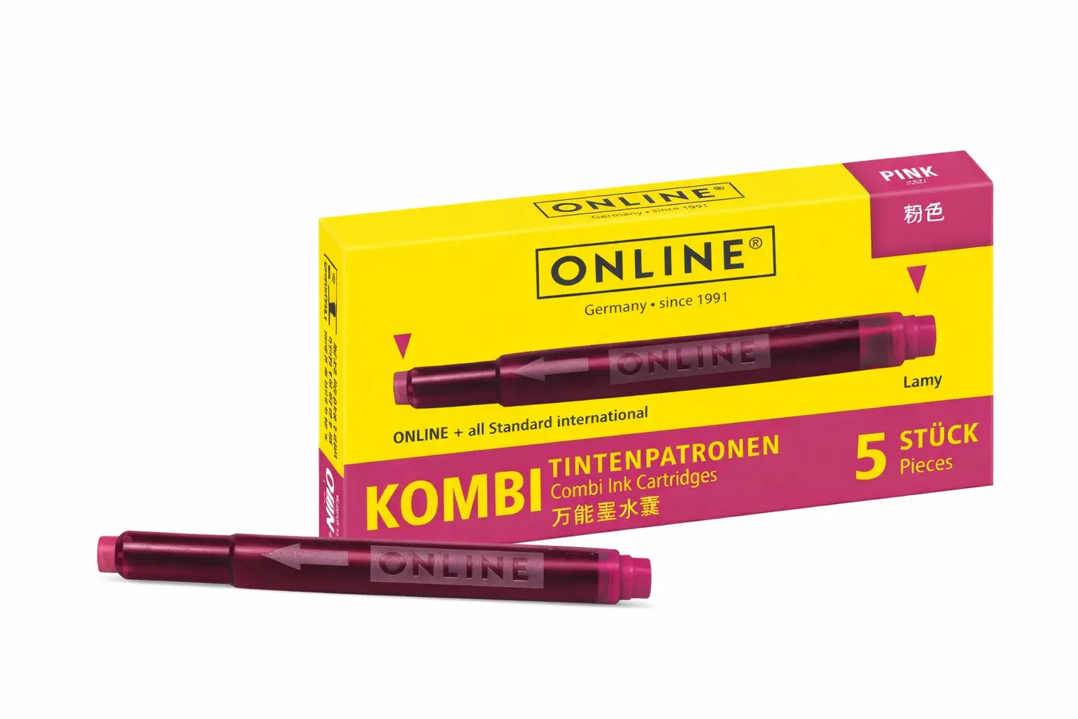 ONLINE Combi Ink Cartridge – Pink color, standard international ink cartridge pack (5 pieces).