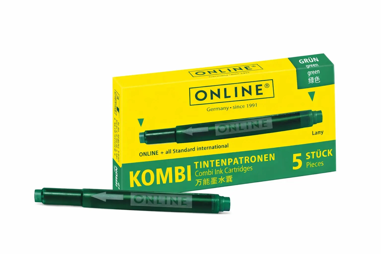 ONLINE Combi Ink Cartridge – Green color, standard international ink cartridge pack (5 pieces).