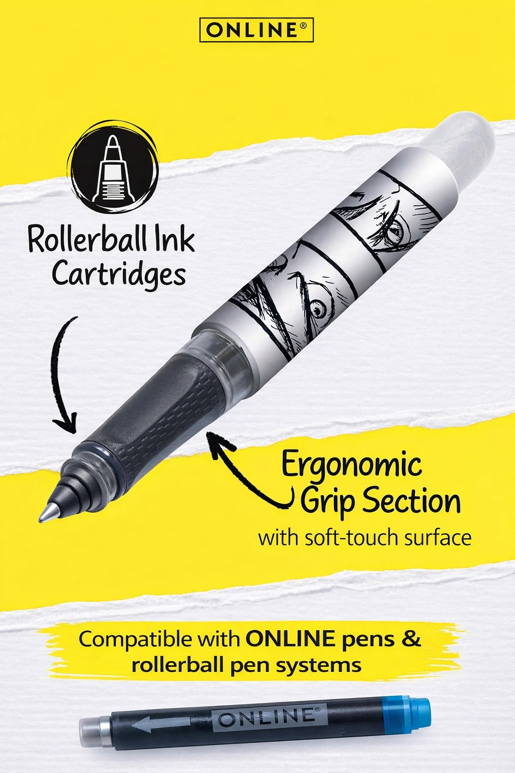 ONLINE AYN College II Black Classic 2-in-1 Fountain and Rollerball Pen