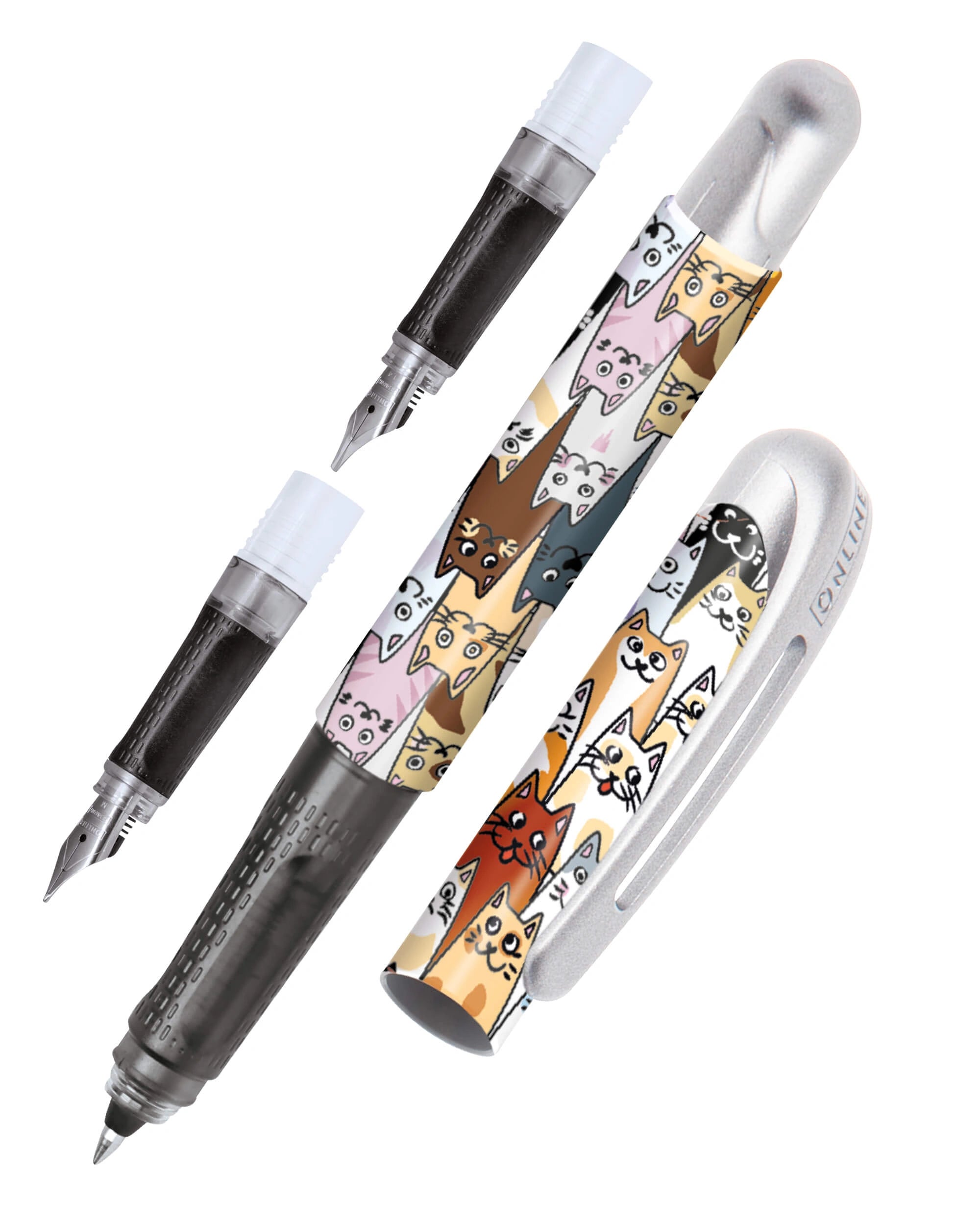 ONLINE AYN College II Fluffy Cats Cute Print 2-in-1 Pen Set
