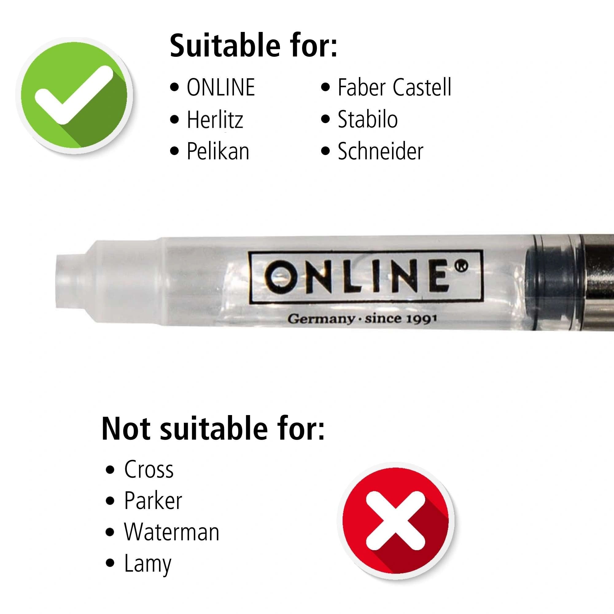 "ONLINE fountain pen ink converter refill piston type packed in celophane bag compatible with standard fountain pens 7.6 cm l