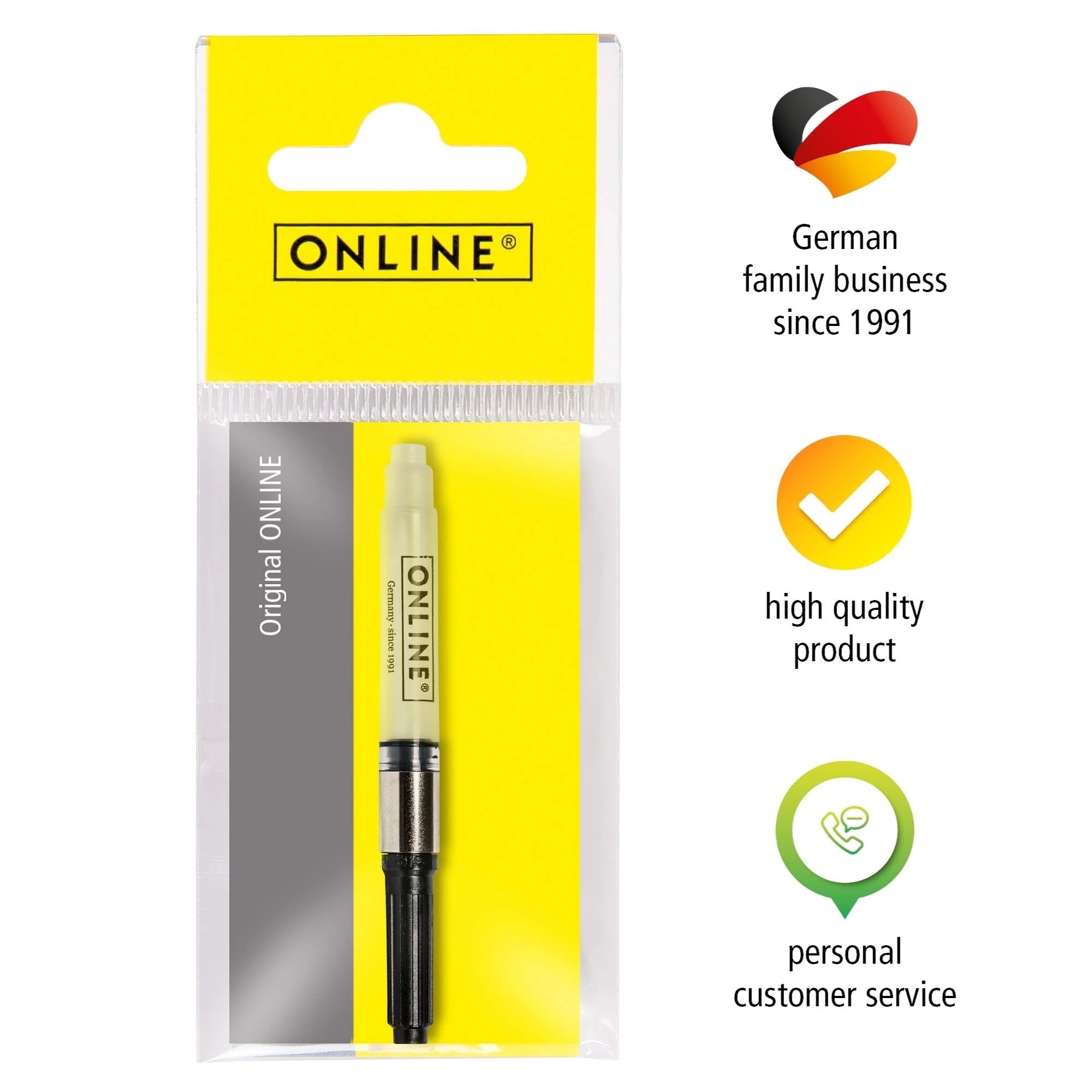 "ONLINE fountain pen ink converter refill piston type packed in celophane bag compatible with standard fountain pens 7.6 cm l