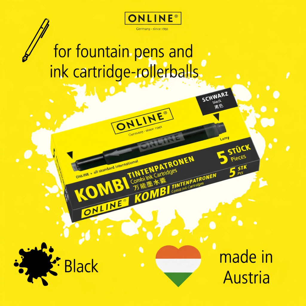 Black fountain pen ink cartridge close view