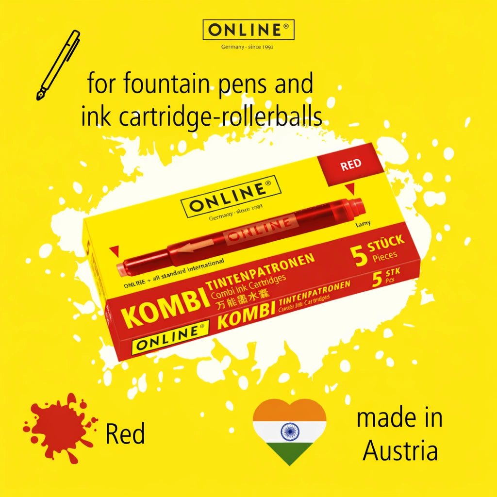 Red fountain pen ink cartridge close view