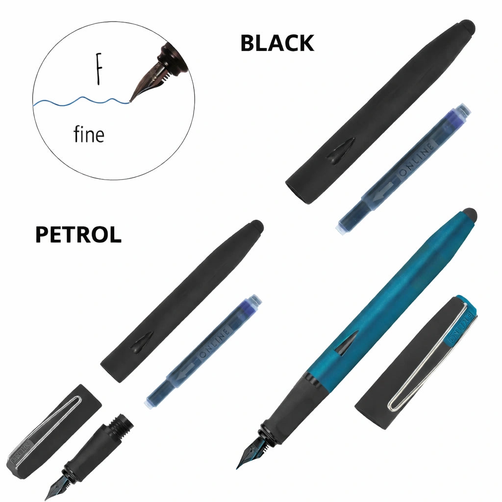 Online FP Switch Plus Fountain Pen – Stylus Dual Function – Fine (F) Nib – Black / Petrol
