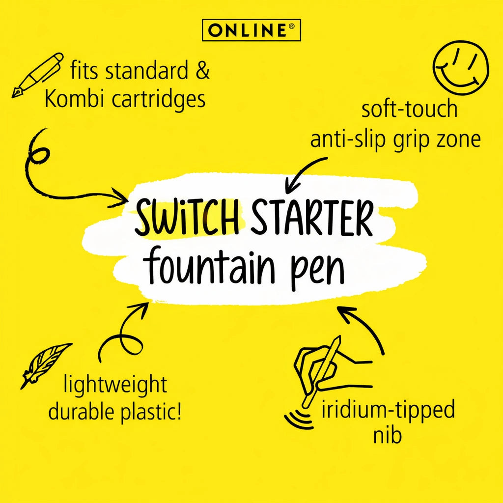 Online Switch Nero Fountain Pen A-Nib – 3 Pieces Pack | Iridium Tip | Soft Grip