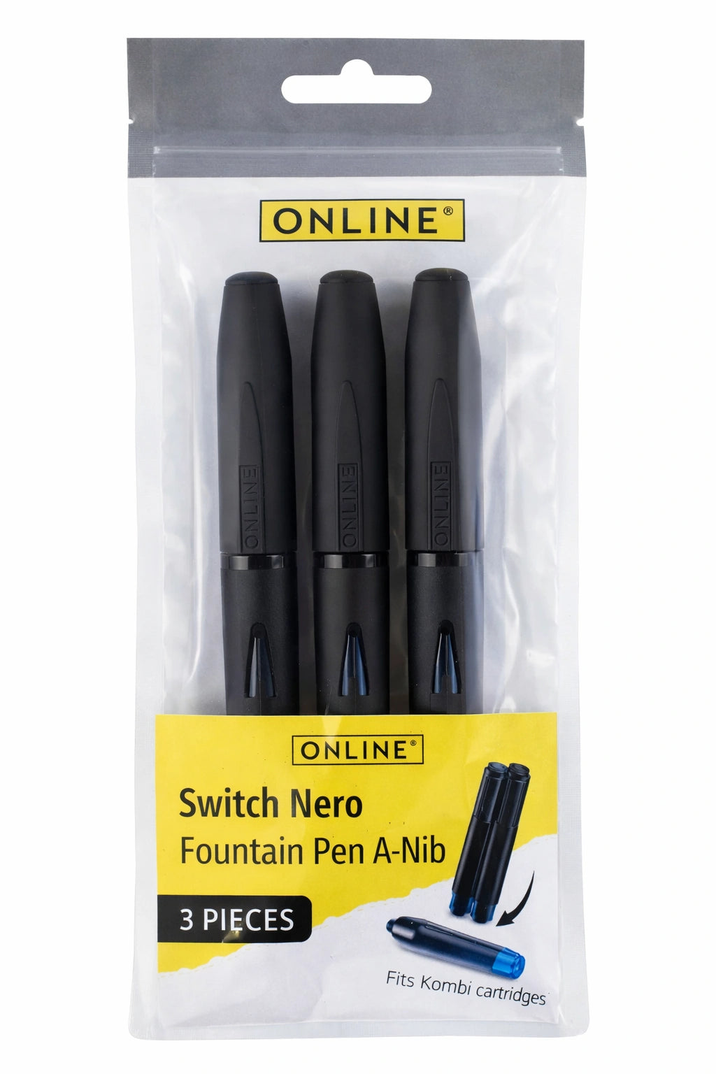 Online Switch Nero Fountain Pen A-Nib – 3 Pieces Pack | Iridium Tip | Soft Grip