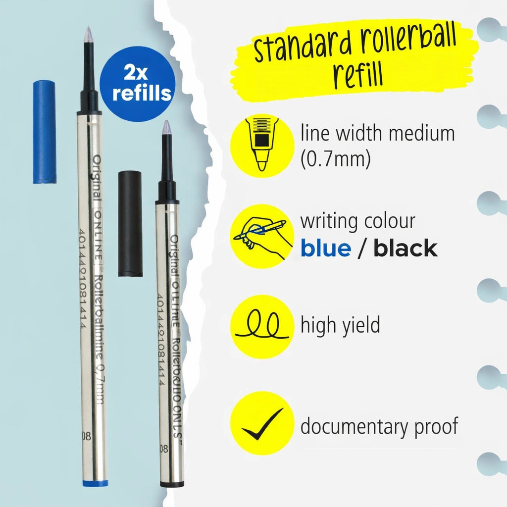 Online Standard Rollerball Refill 0.7mm – Blue / Black (Medium Tip)