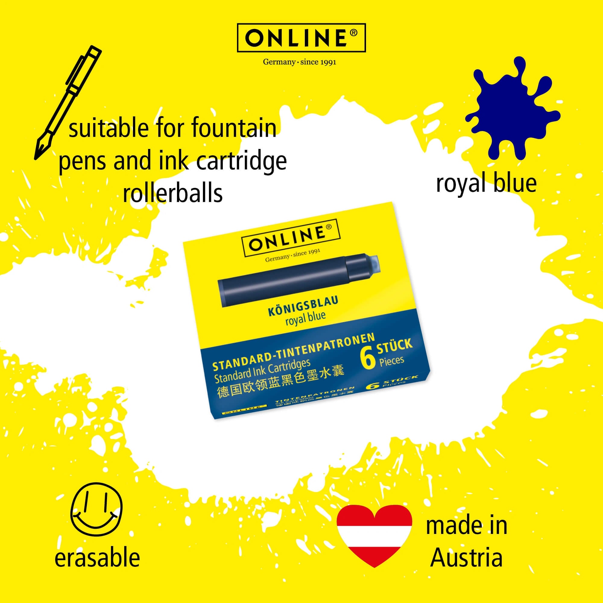 International standard fountain pen ink cartridge blue