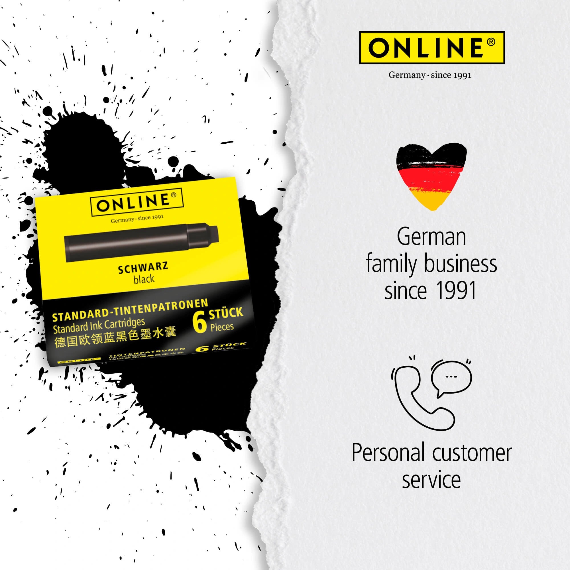 Online Black Standard Ink Cartridges – 6 Pack for Fountain Pens & Rollerballs