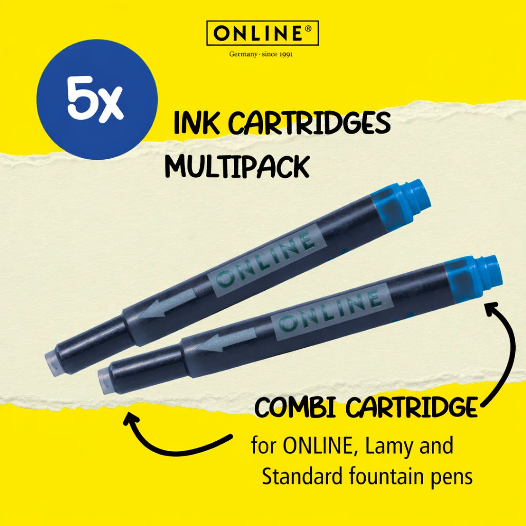ONLINE Combi Ink Cartridges Rabazzi Blue 5 Pack for Fountain and Rollerball Pens – Made in Austria