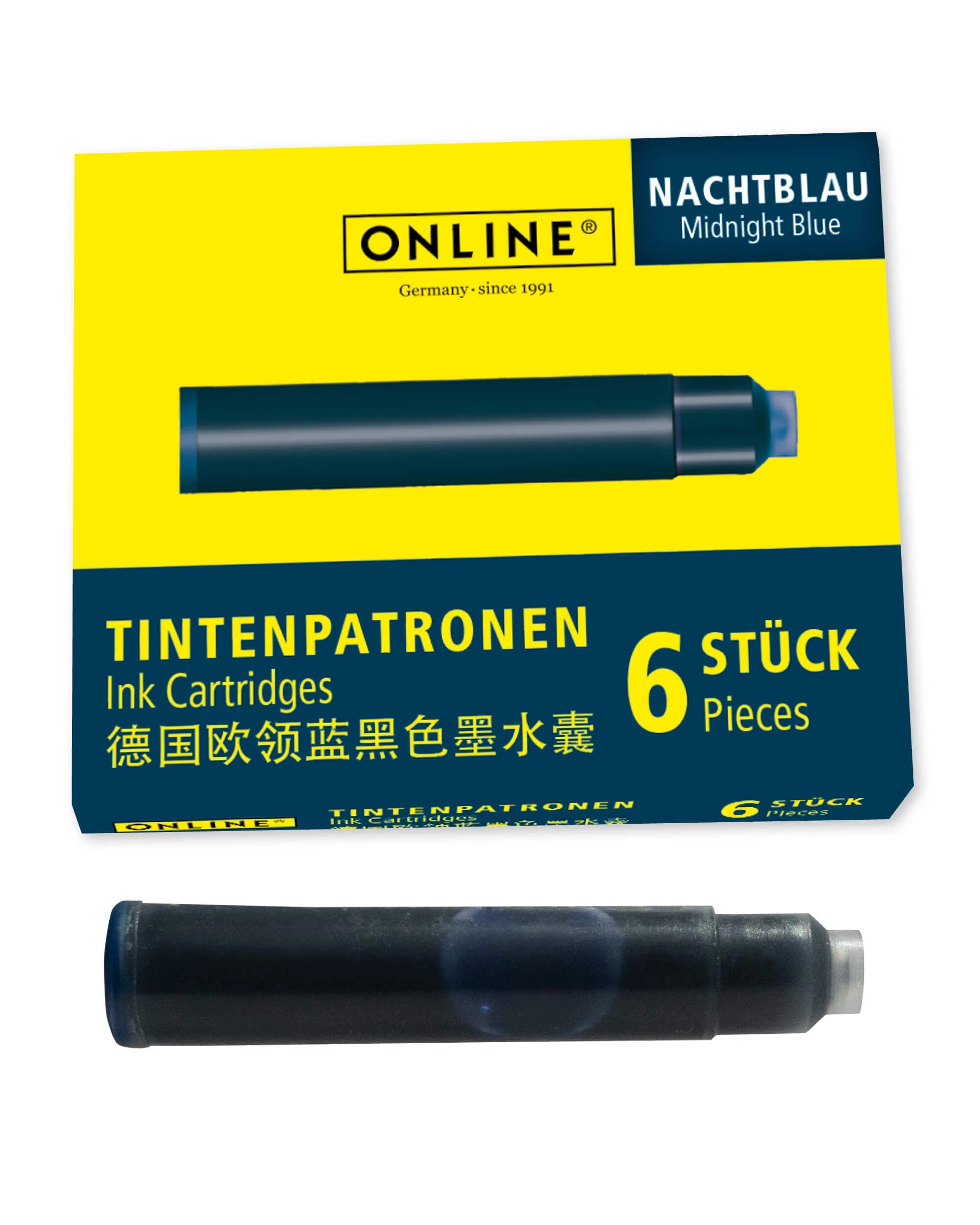 ONLINE Night Blue Ink Cartridges 6 Pieces Box – Midnight Blue – Standard Fountain Pen Ink