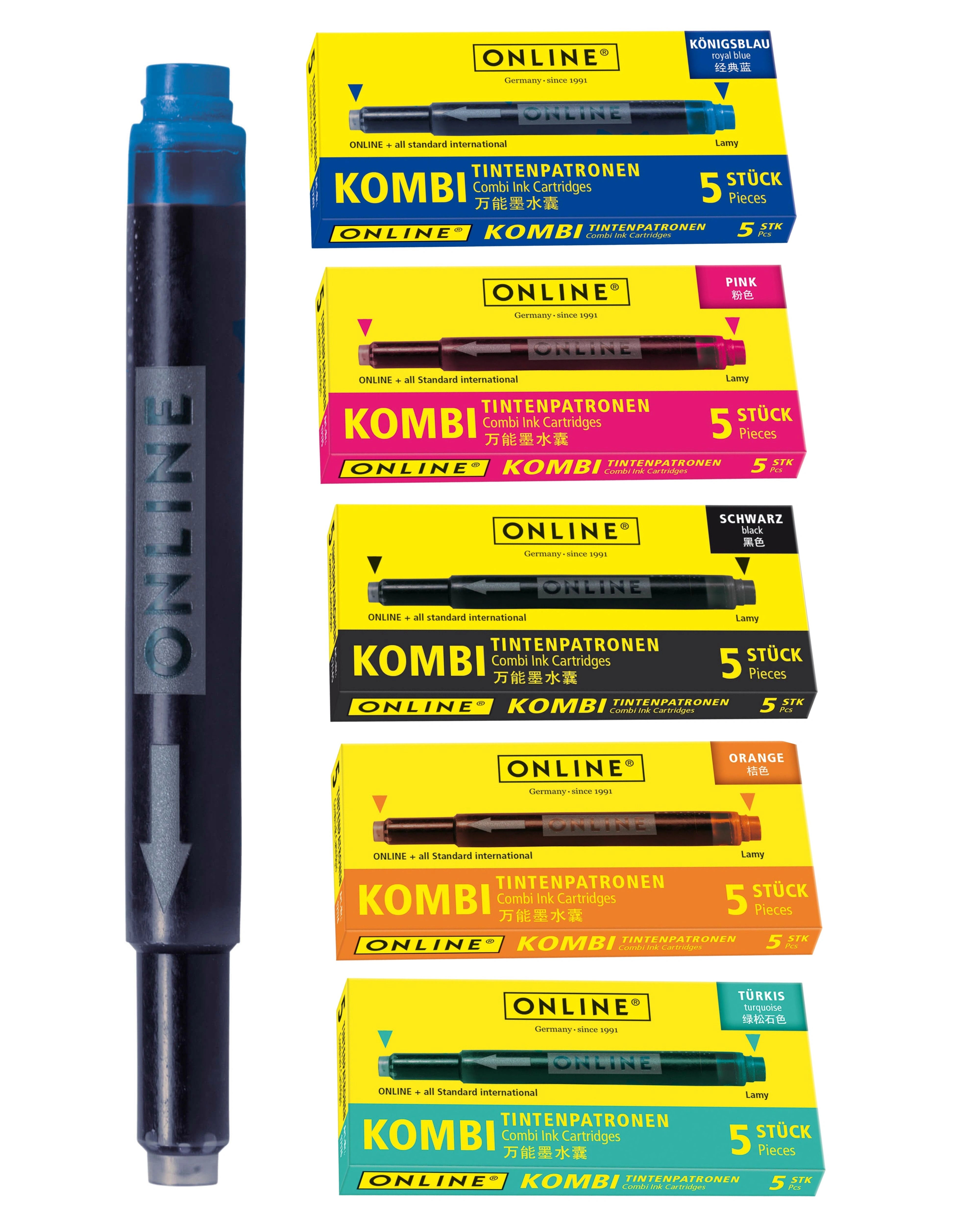 ONLINE Combi ink cartridges assorted colours 5 boxes maxi pack blue black pink orange turquoise